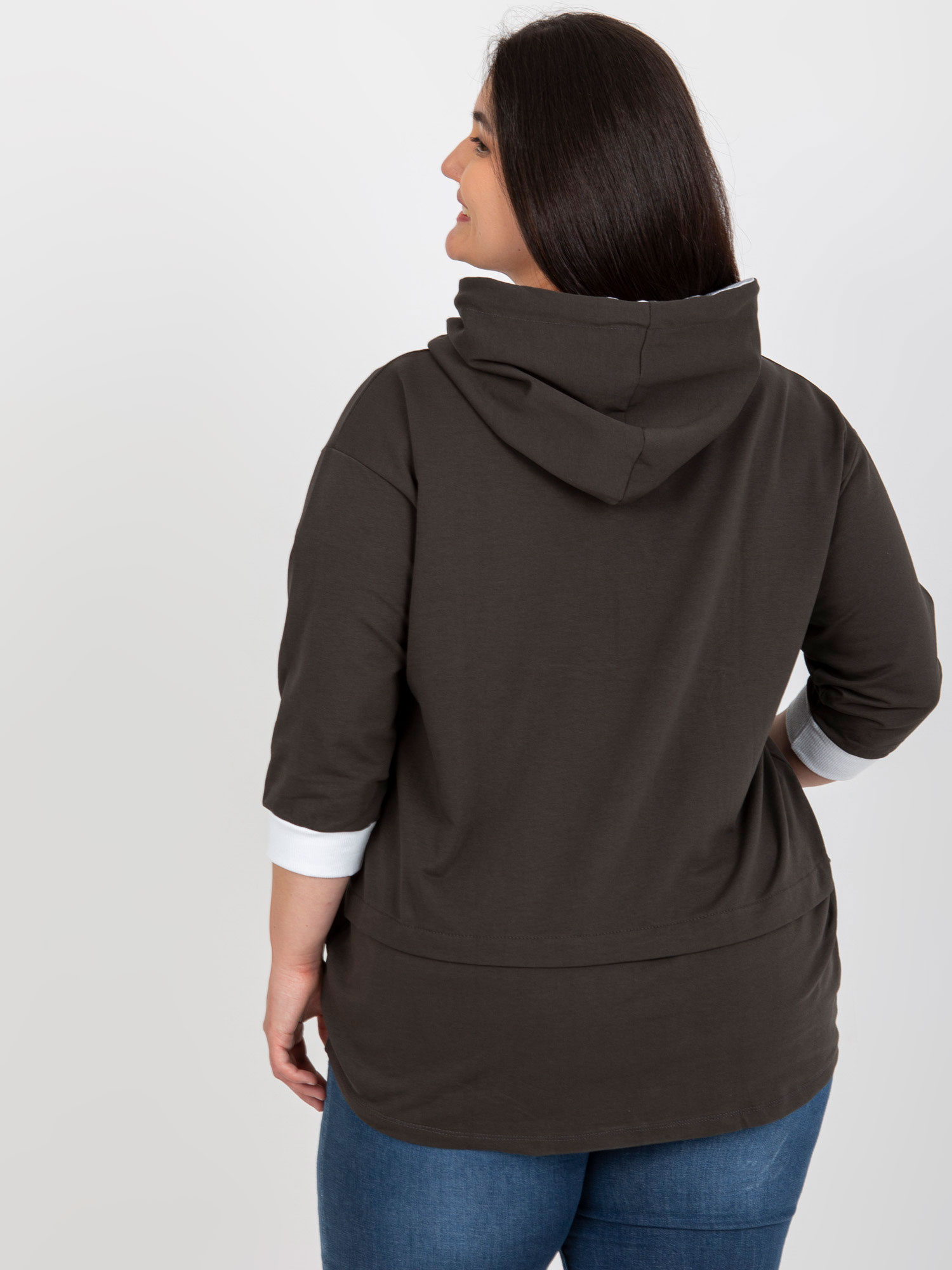 Khaki bawełniana bluza plus size z rękawem 3/4