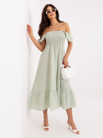 Pistacjowa letnia sukienka hiszpanka w kratkę 