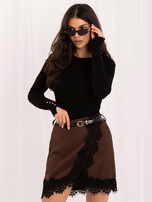 Black fitted sweater with split sleeves.