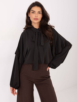 Czekoladowa damska koszula oversize z kokardą