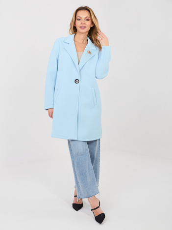 Pastelowy niebieski piankowy płaszcz przed kolano RUE PARIS