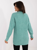 Hurt Miętowy damski sweter rozpinany z warkoczami