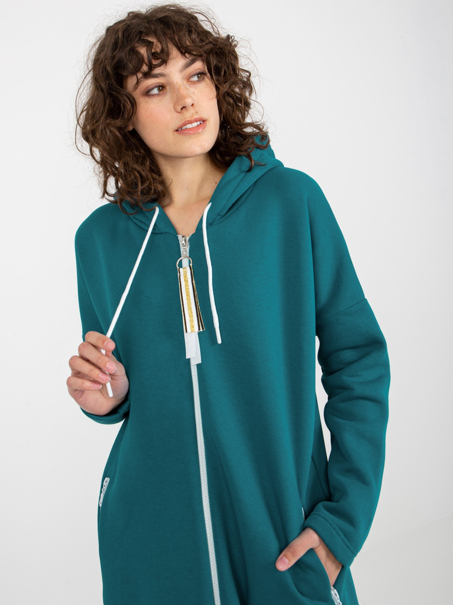 Morska długa dresowa bluza basic z kapturem Stunning