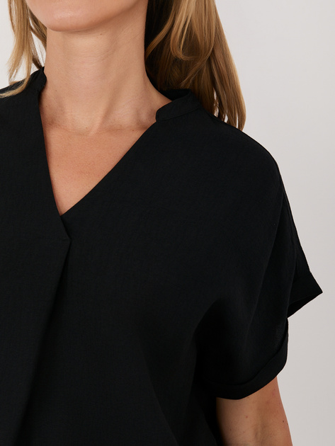 Czarna luźna bluzka z dekoltem V SUBLEVEL