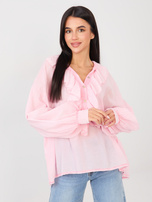 Jasnoróżowa damska bluzka z bufiastymi rękawami 