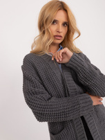 Hurtownia Ciemnoszary kardigan damski z kieszeniami