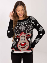 Czarny świąteczny sweter w śnieżynki