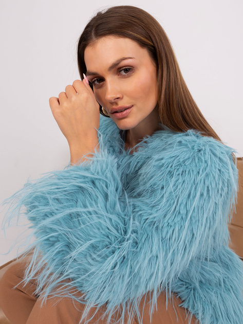 Hurtownia Miętowa futrzana kurtka z kieszeniami