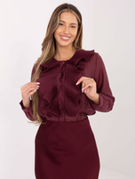 Burgundowa damska koszula z plisowanym żabotem