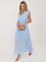 Jasnoniebieska rozkloszowana sukienka bez rękawów RUE PARIS