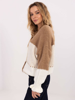 Ecru-camel sweater with ruffles at the sleeves RUE PARIS.
