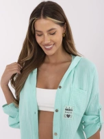Miętowa rozpinana koszula damska z muślinu