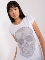 Hurt Biały damski t-shirt z aplikacją z dżetów 