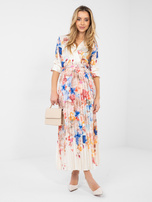 Kremowa satynowa sukienka z kopertowym dekoltem