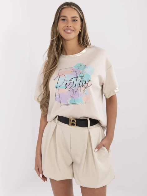 Beżowa bluzka z błyszczącymi wstawkami