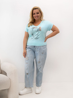 Miętowy damski t-shirt plus size z nadrukiem