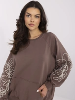 Braun-beige Kapuzenpullover mit Stickerei.