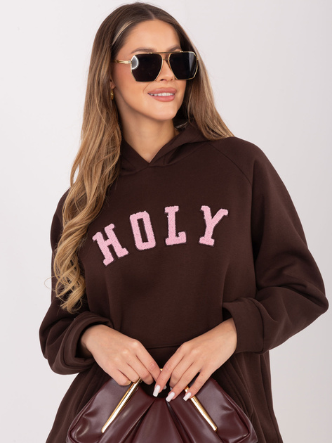 Czekoladowa ocieplana bluza kangurka z kapturem RUE PARIS