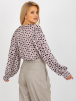 Hurt Ecru-rosarote Bluse mit Druck und weitem Ärmel.