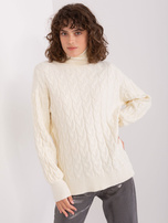 Ecru women's turtleneck sweater with braids