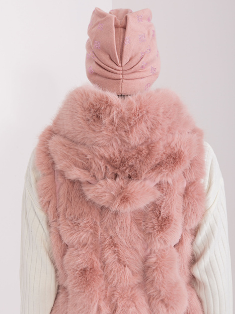 Hurt Różowa damska czapka zimowa z aplikacją