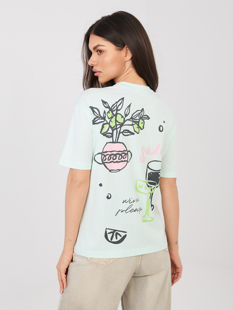 Miętowy damski t-shirt z nadrukiem na plecach SUBLEVEL