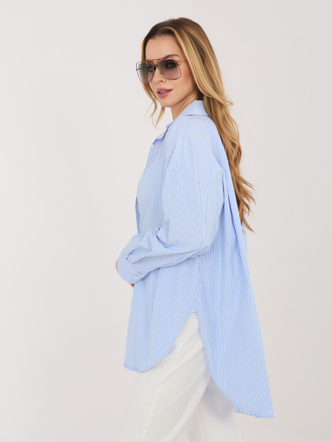 Niebieska damska koszula oversize z rozcięciami