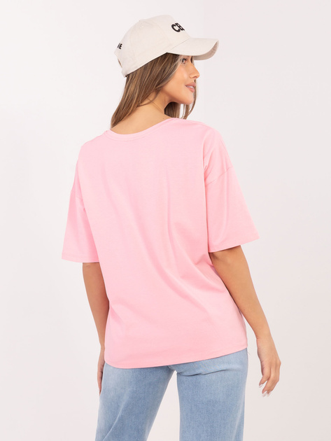 Jasnoróżowy t-shirt basic z bawełny RUE PARIS