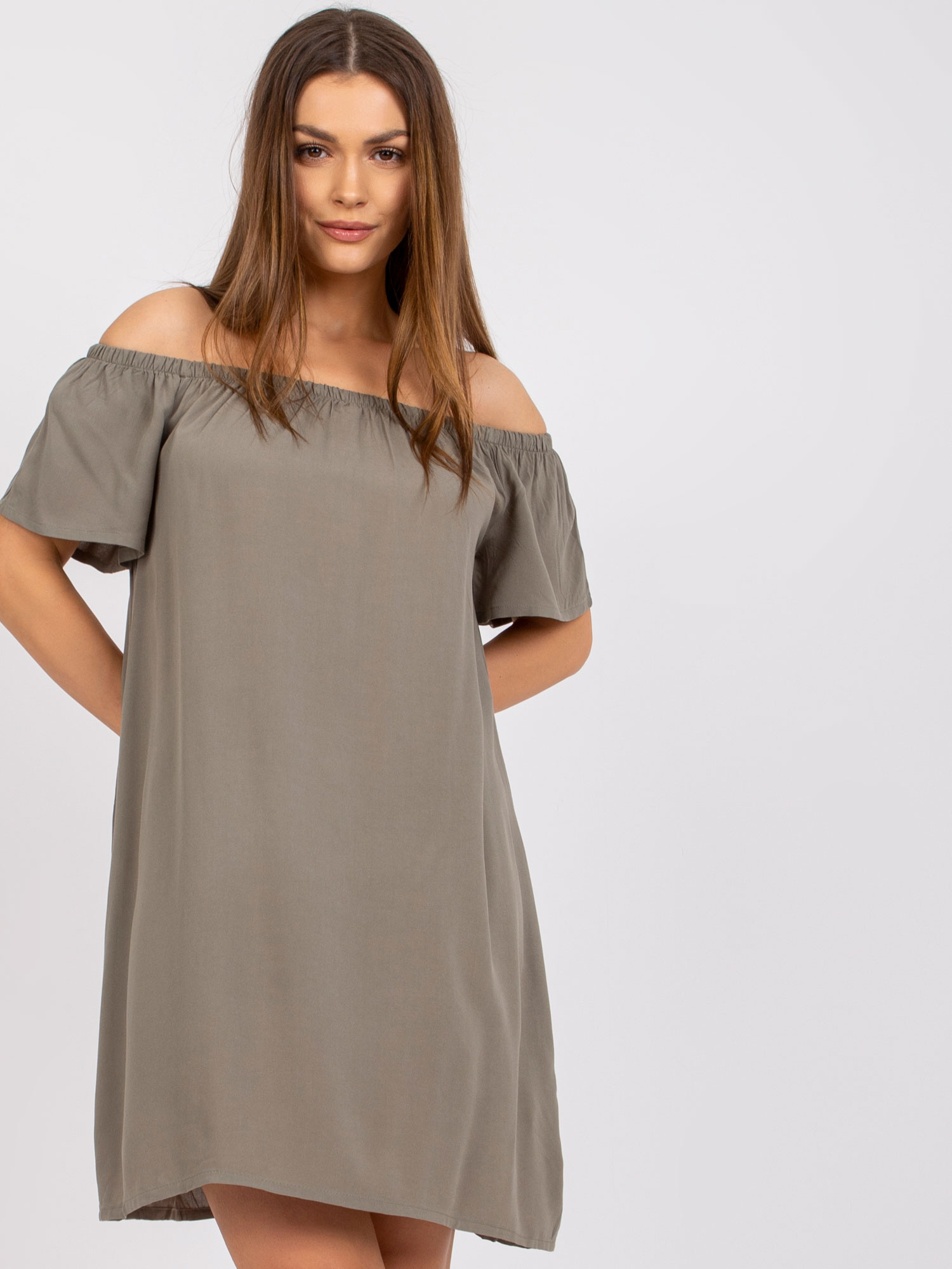 Khaki sukienka z krótkim rękawem Remember FRESH MADE