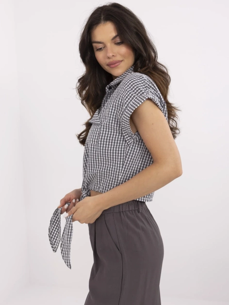 Czarno-biała krótka koszula z kołnierzykiem