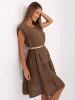 Brown summer dress with a muslin weave.