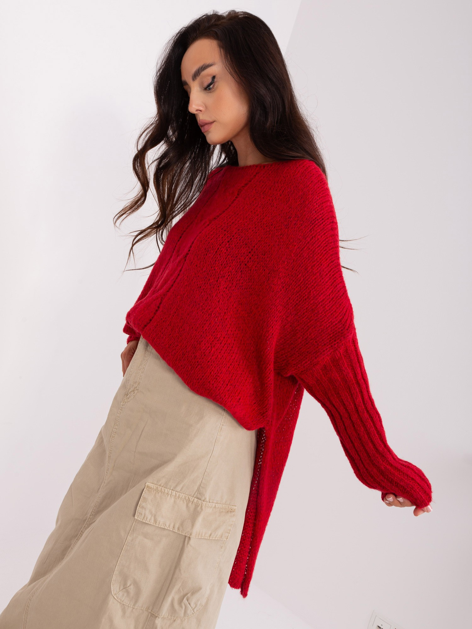 Ciemnoczerwony dzianinowy sweter oversize OCH BELLA