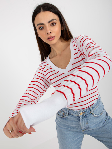 Hurtownia Biało-czerwona prążkowana bluzka basic w paski