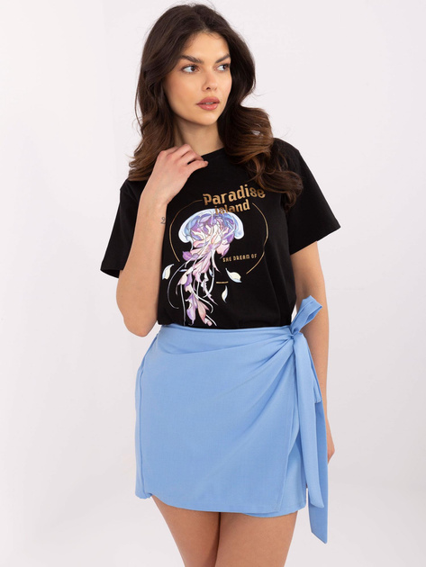 Hurtownia Czarny bawełniany t-shirt z napisem