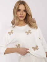 Ecru bluzka z wyhaftowanymi kokardkami
