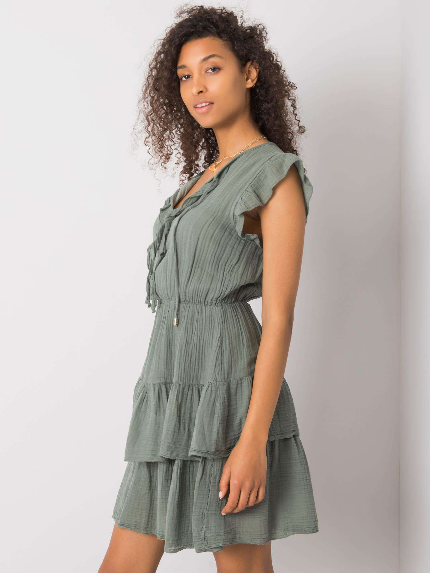 Khaki dress with ruffles Melbina OCH BELLA