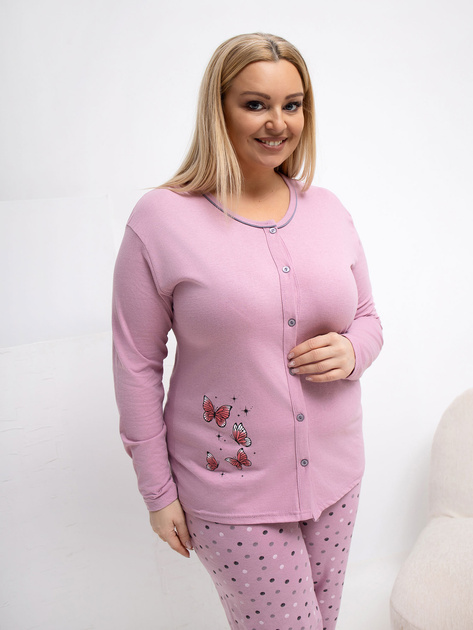 Brudnoróżowa damska piżama plus size z bawełny