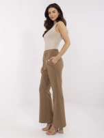 Jasnobrązowe dresowe spodnie dzwony z broszkami