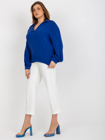 Hurt Ciemnoniebieska koszulowa bluzka plus size z kołnierzykiem