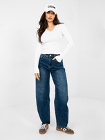 Ecru dopasowana bluzka basic z bawełny 