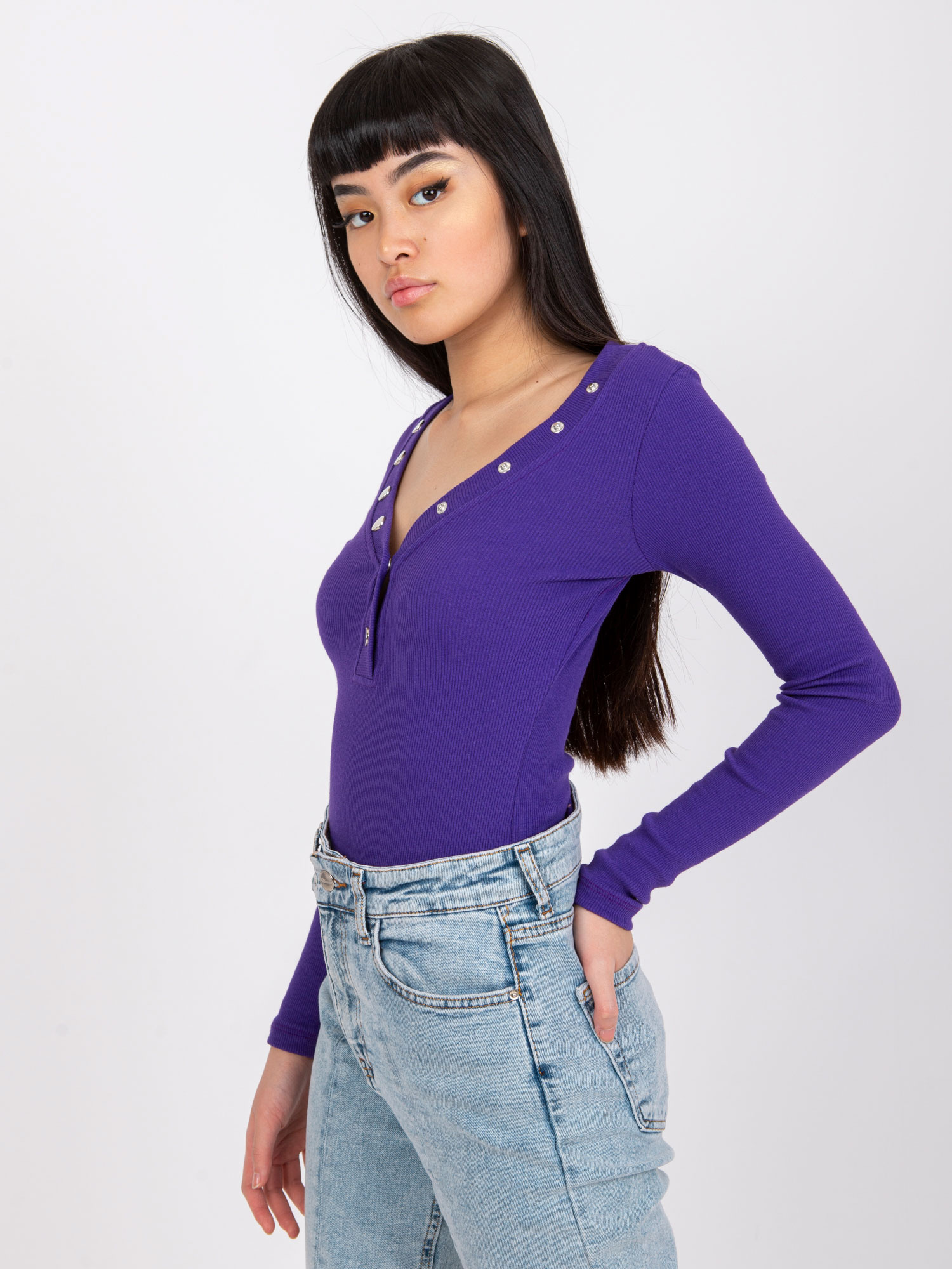 Dunkellila gestreifte Bluse Tracy RUE PARIS.