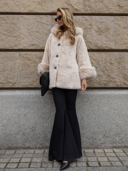 Light beige coat made of eco-fur with a fluffy finish.