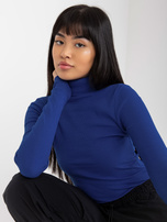 Hurt Kobaltowa prążkowana bluzka basic z golfem Elisee RUE PARIS