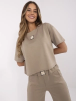 Ciemnobeżowy casualowy komplet z naszywkami