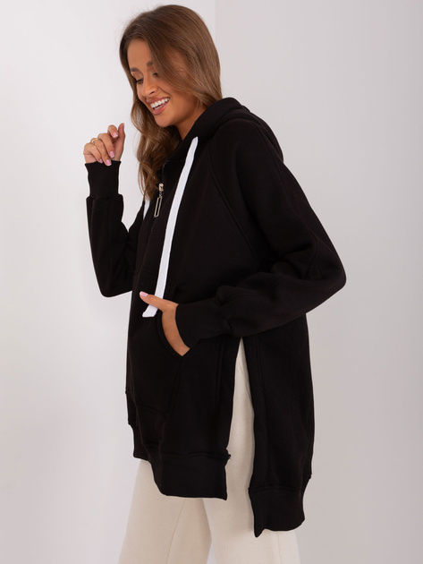 Hurtownia Czarna rozpinana bluza basic z kapturem