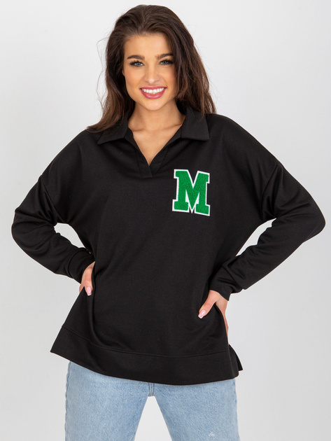 Hurtownia Czarna bawełniana bluzka oversize z naszywką