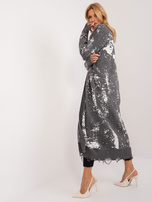 Hurt Ciemnoszary długi kardigan damski z printem