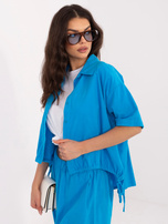 Niebieska sztruksowa koszula z krótkim rękawem