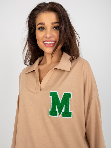 Hurt Camelowa bawełniana bluzka oversize z kołnierzem