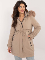 Hurt Beżowa zimowa kurtka parka z kieszeniami